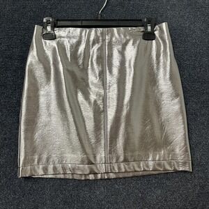 Hollister Skirt Womens Small Silver Metallic Faux Leather Mini Zip Lined Party